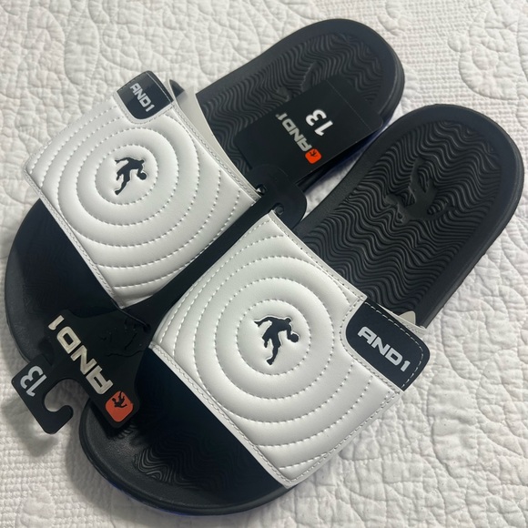AND1 Busain Athletic Adjustable Slide Sandals Mens Size 13 White  New - Picture 1 of 5